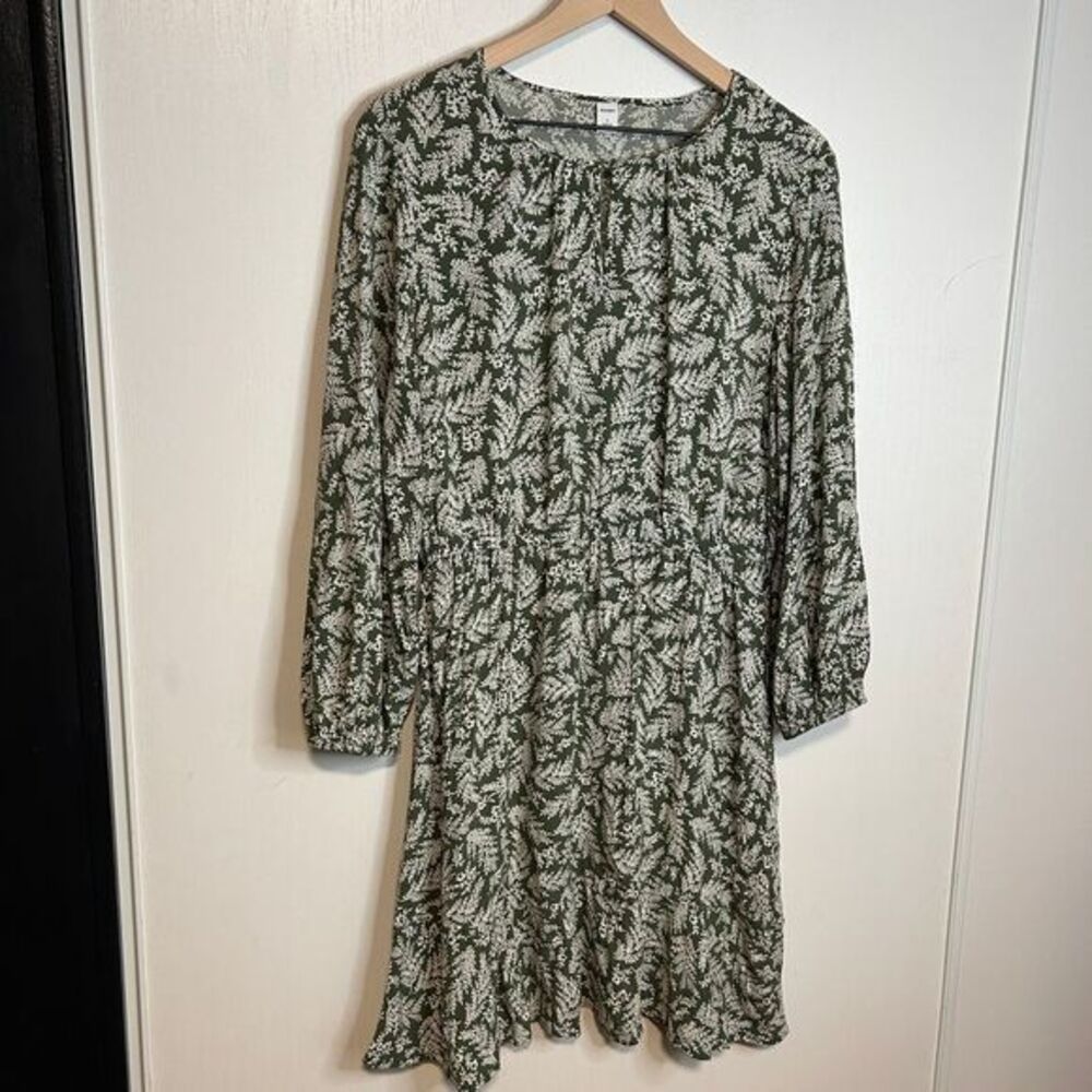 Womens Old Navy Floral Print Green Long-Sleeve Swing Dress Size Large